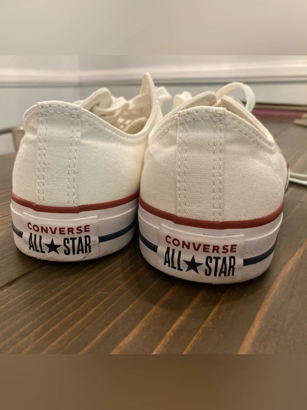 Classic Ivory Converse Canvas Sneakers with Red and Blue Trim - Picture 5 of 6